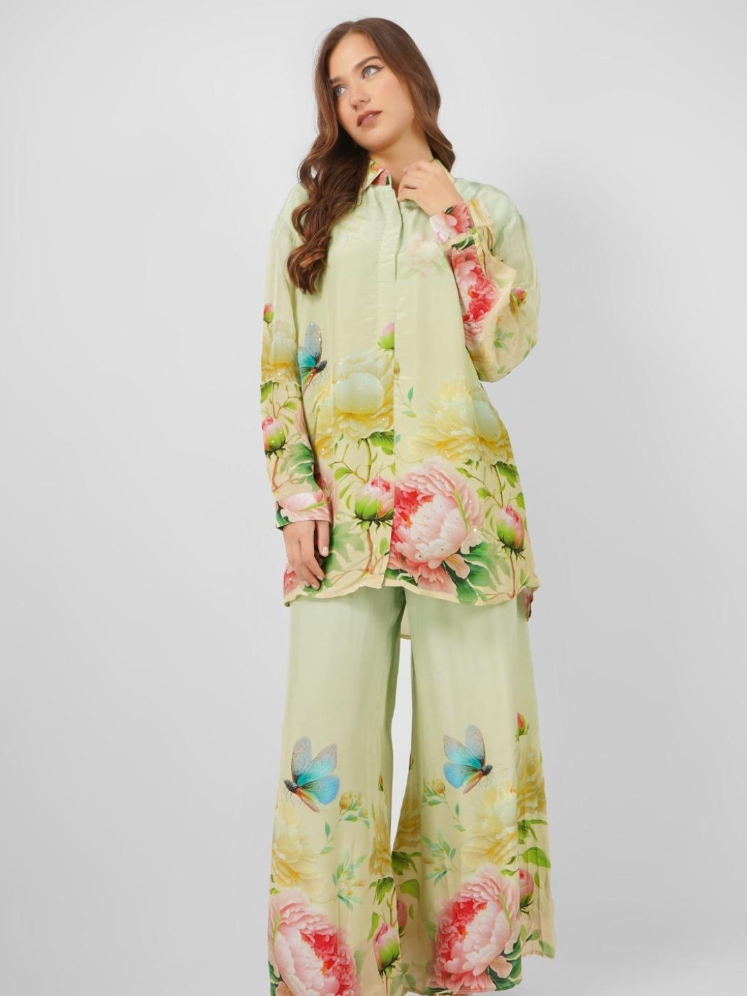 Crepe Printed Indo Western with Embroidery Touching