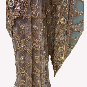 Net Saree Embellished With Cutdana, Sequins & Pearl Work