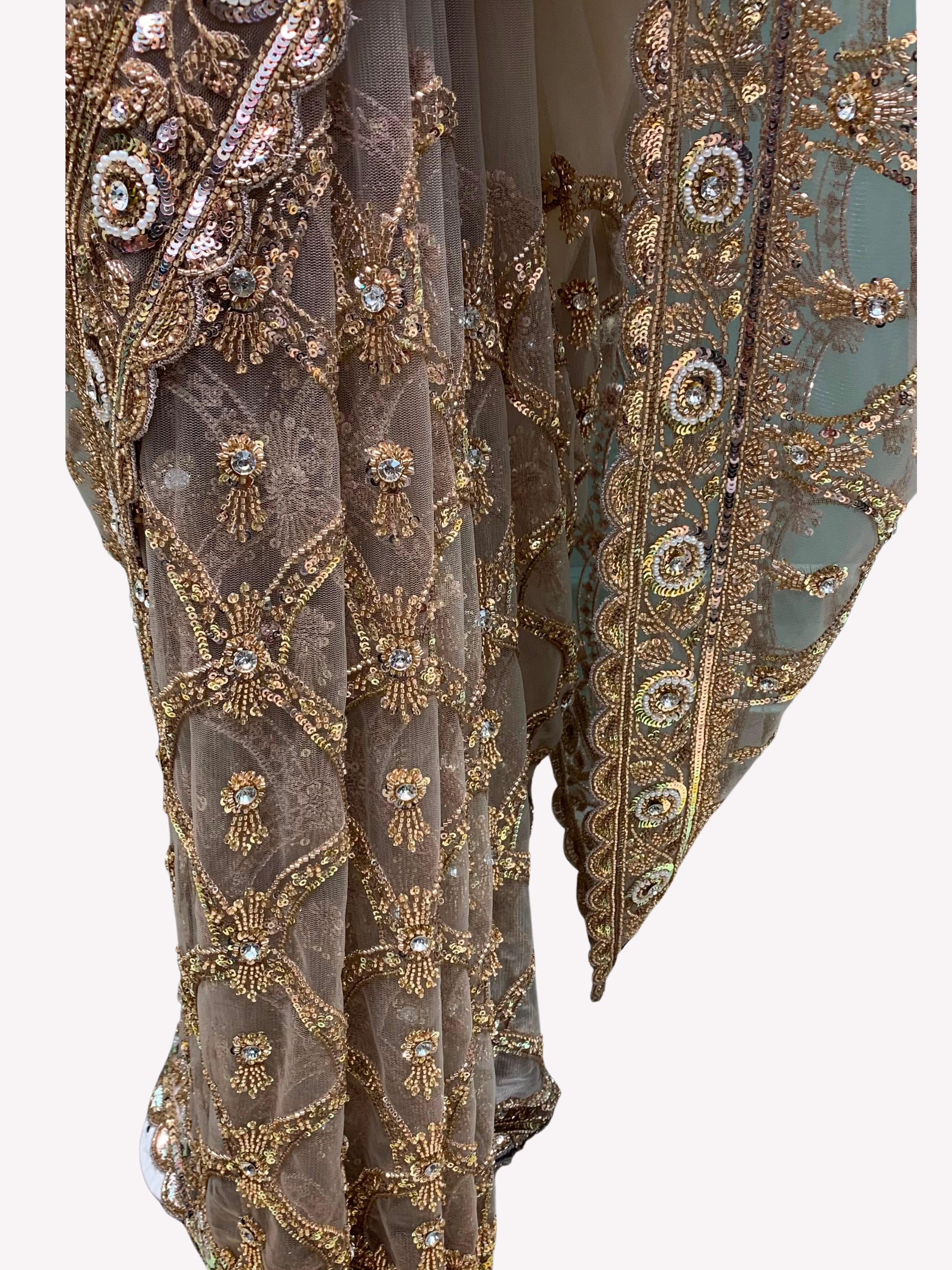 Net Saree Embellished With Cutdana, Sequins & Pearl Work