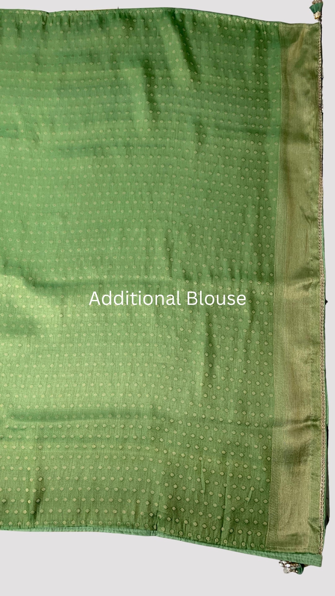 Sage Green Silk Saree with Stitched Blouse and Zari, Cutdana & Sequins Work