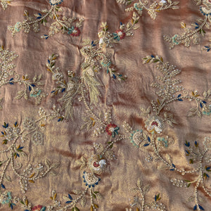 Pink Tissue Saree Embellished With Moti, Thread, Sequins & Cut Dana Work