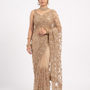 Net Saree Embellished With Cutdana, Sequins & Pearl Work