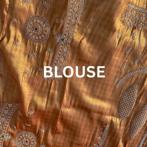 Rust Tissue Unstitched Saree Embellished With Moti, Sequins, Dabka & Cutdana