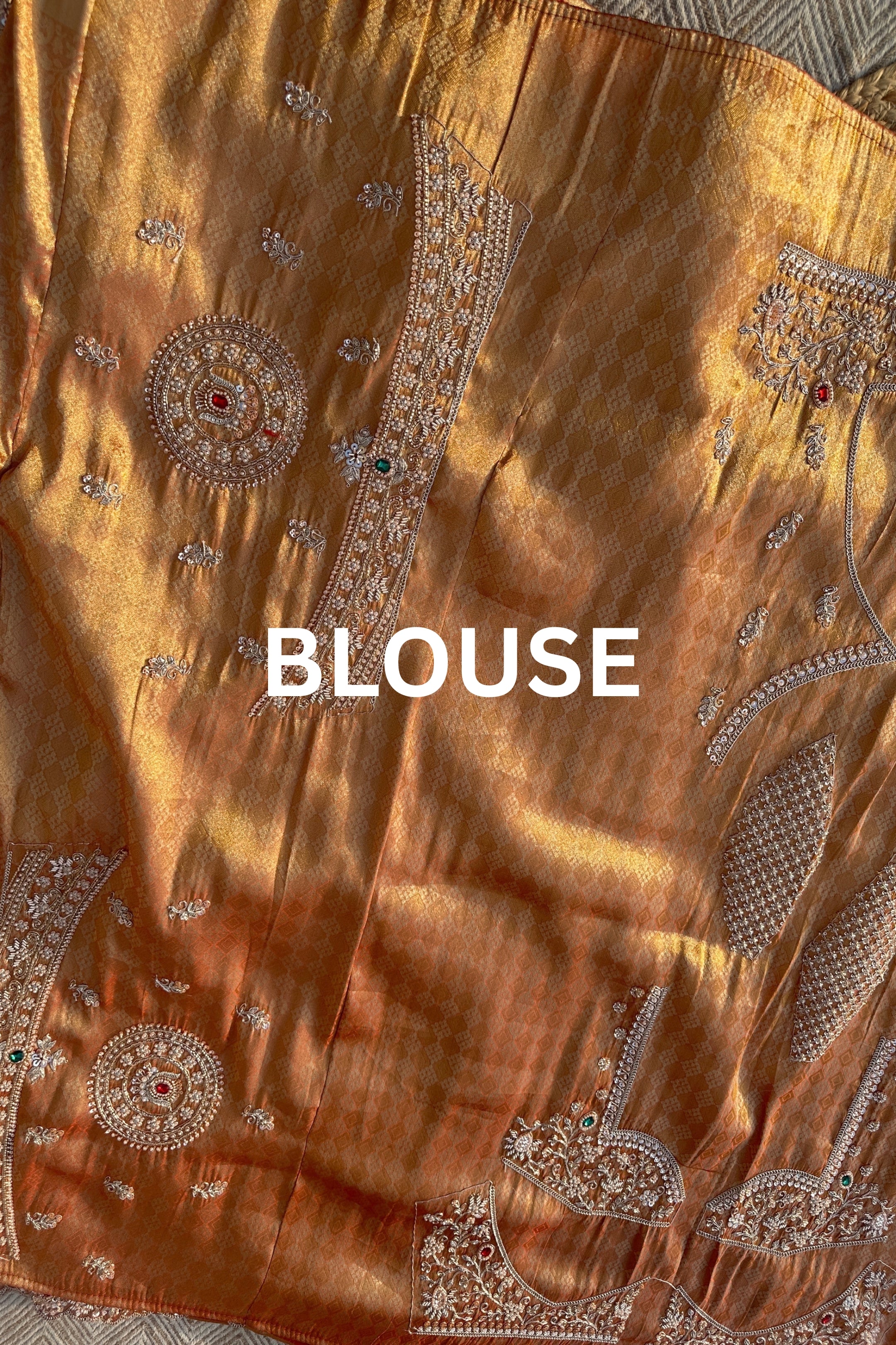 Rust Tissue Unstitched Saree Embellished With Moti, Sequins, Dabka & Cutdana