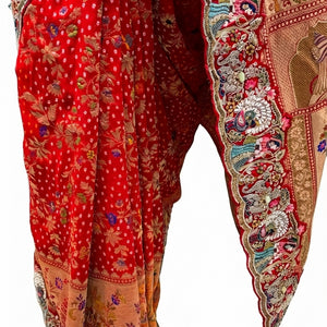 Red Georgette Unstitched Saree With Sequins, Moti, Thread & Zari Work