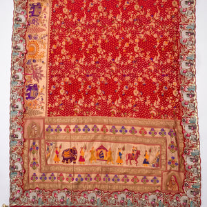 Red Georgette Unstitched Saree With Sequins, Moti, Thread & Zari Work