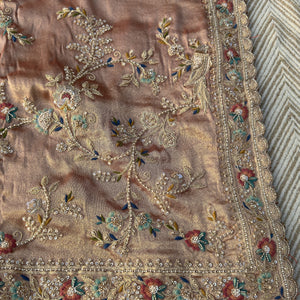 Pink Tissue Saree Embellished With Moti, Thread, Sequins & Cut Dana Work