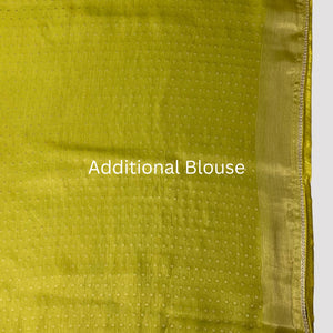 Lemon Green Silk Saree with Stitched Blouse and Zari, Cutdana & Sequins Work