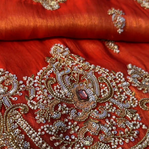 Orange Tissue Saree With Moti, Stone, Cutdana & Zari Work