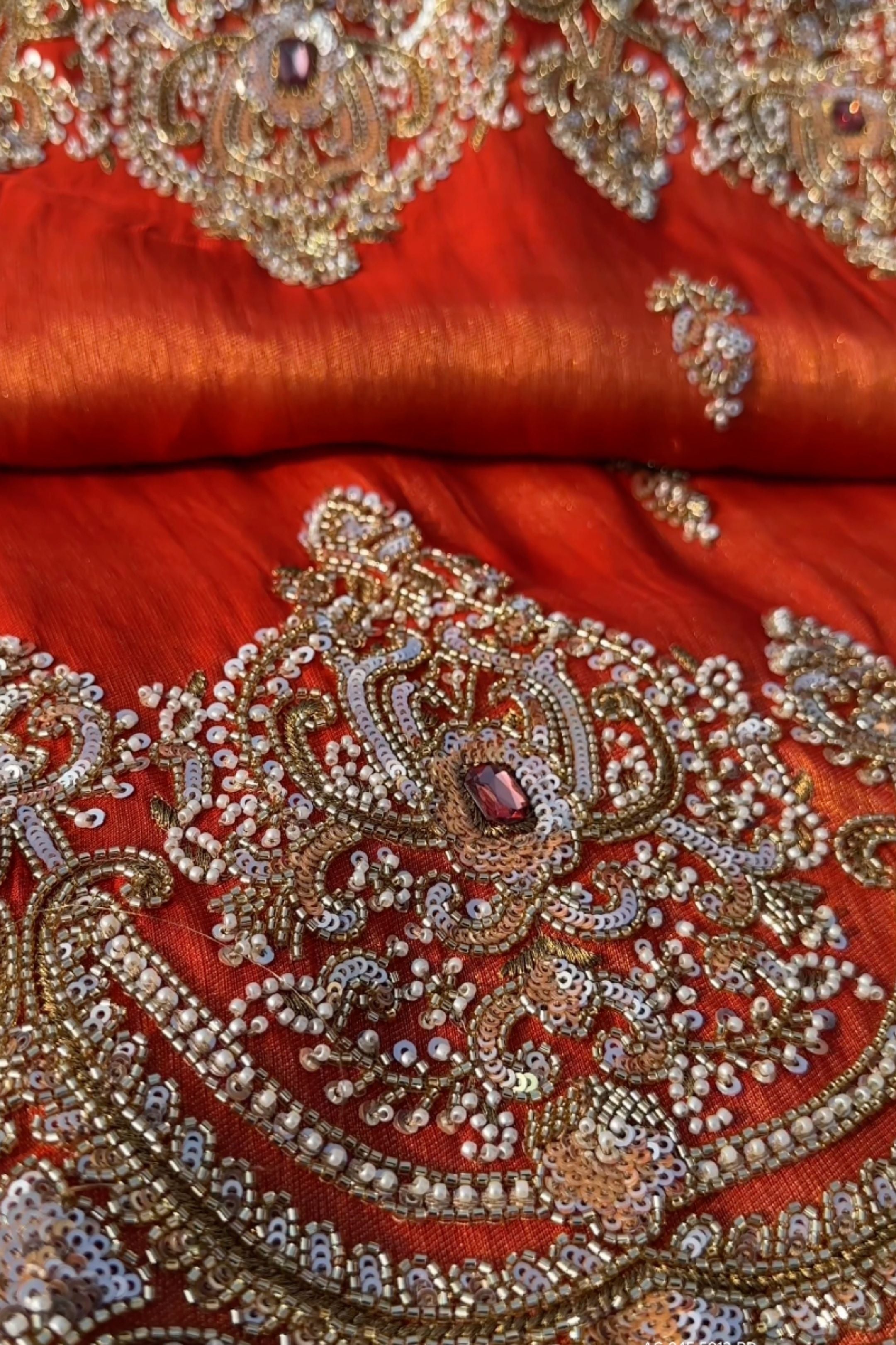 Orange Tissue Saree With Moti, Stone, Cutdana & Zari Work
