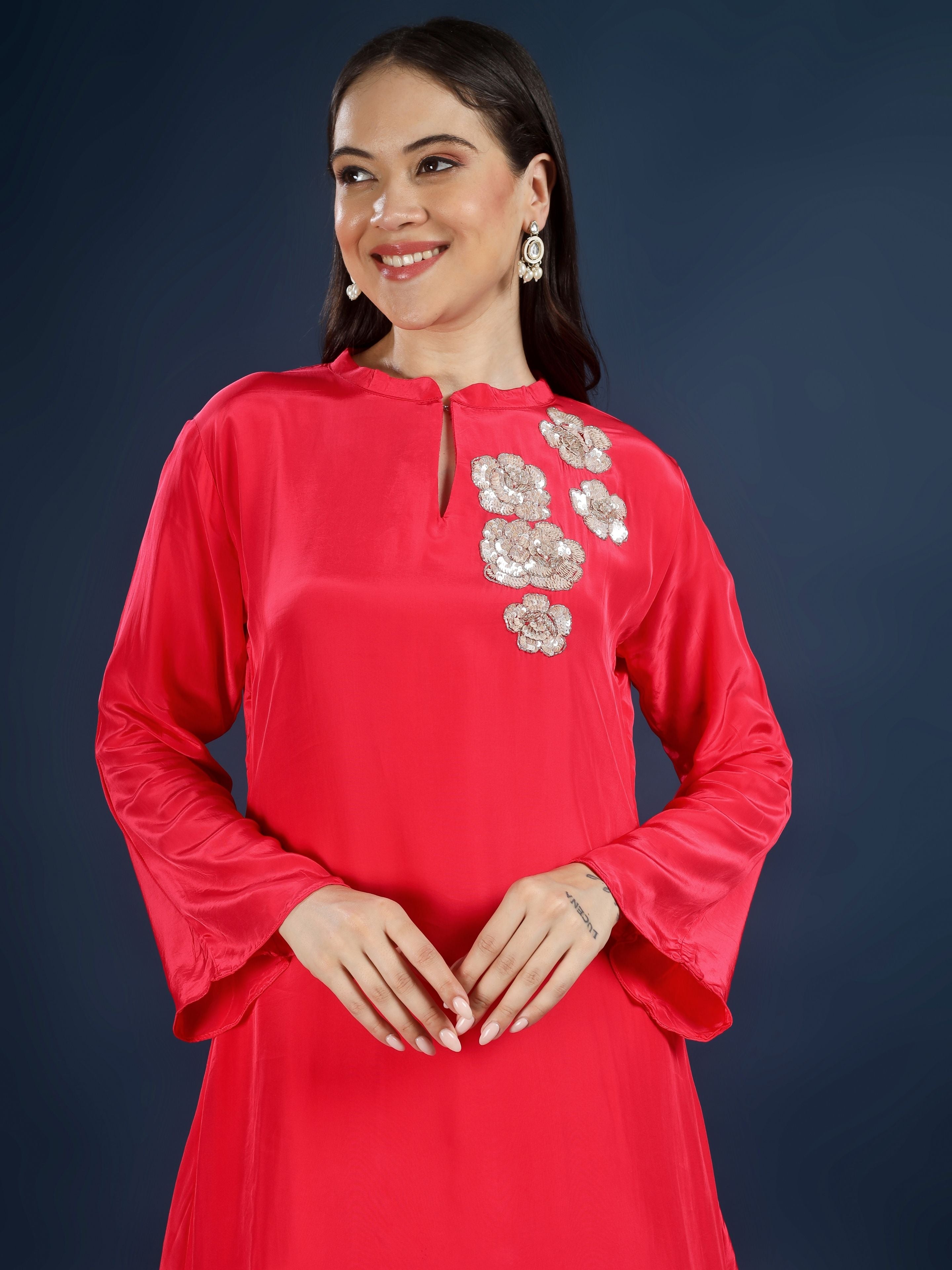 Rani Crepe Indo Western with Cutdana and Sequins Embroidery