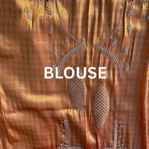 Rust Tissue Unstitched Saree Embellished With Moti, Sequins, Dabka & Cutdana