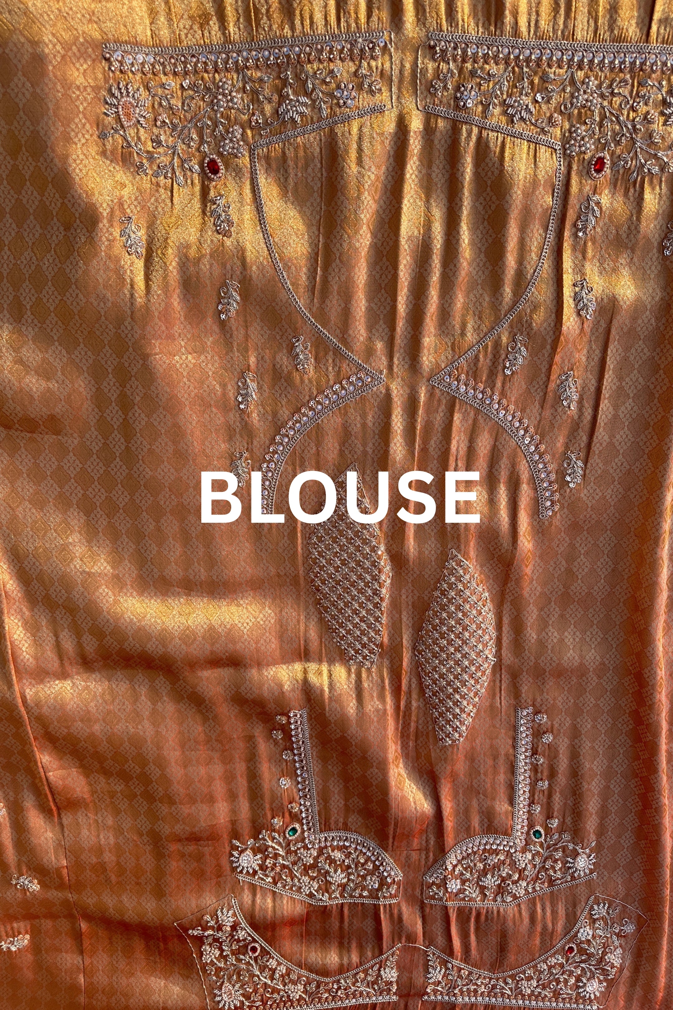 Rust Tissue Unstitched Saree Embellished With Moti, Sequins, Dabka & Cutdana