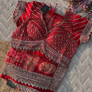 Red Crepe Saree with Silk Blouse with Cutdana, Sequins and Weaving Embroidery 1