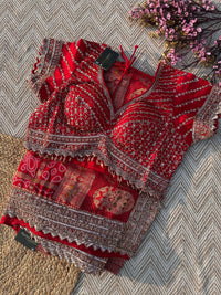 Red Crepe Saree with Silk Blouse with Cutdana, Sequins and Weaving Embroidery