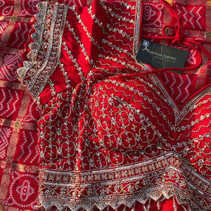 Red Crepe Saree with Silk Blouse with Cutdana, Sequins and Weaving Embroidery 11