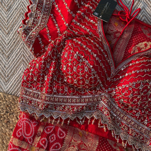 Red Crepe Saree with Silk Blouse with Cutdana, Sequins and Weaving Embroidery 2