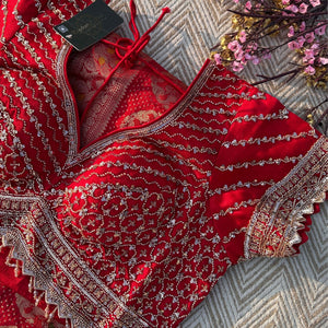 Red Crepe Saree with Silk Blouse with Cutdana, Sequins and Weaving Embroidery 3