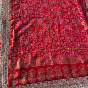 Red Crepe Saree with Silk Blouse with Cutdana, Sequins and Weaving Embroidery 6