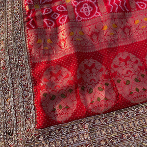 Red Crepe Saree with Silk Blouse with Cutdana, Sequins and Weaving Embroidery 8