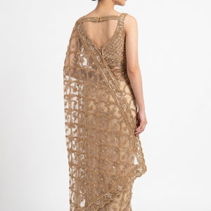 Net Saree Embellished With Cutdana, Sequins & Pearl Work