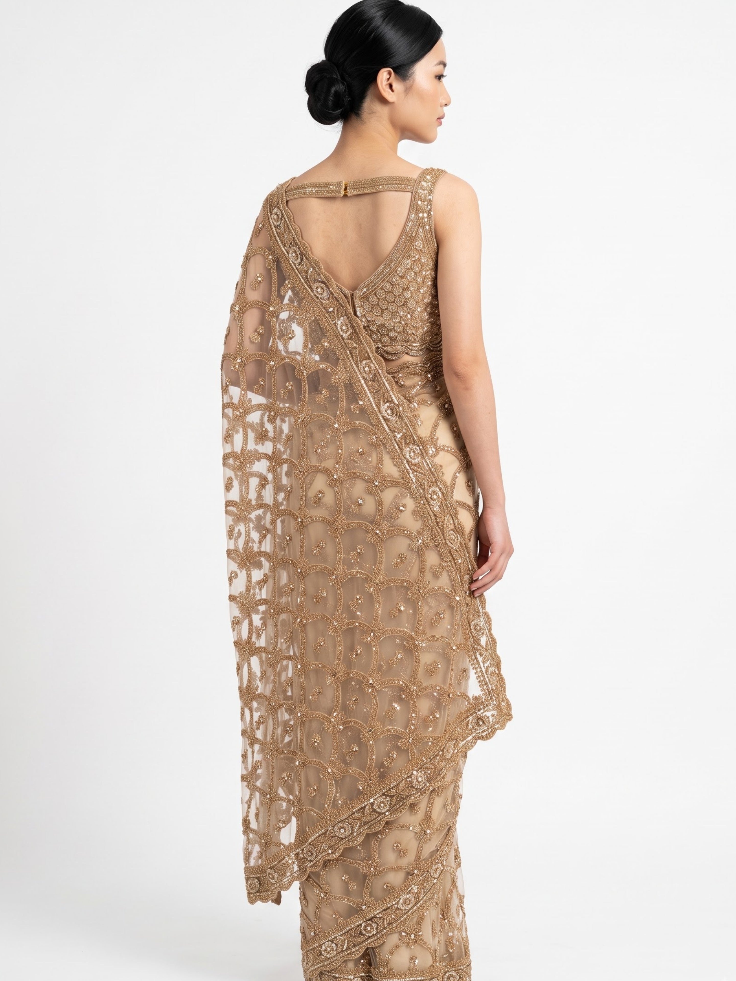 Net Saree Embellished With Cutdana, Sequins & Pearl Work