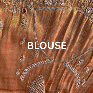Rust Tissue Unstitched Saree Embellished With Moti, Sequins, Dabka & Cutdana