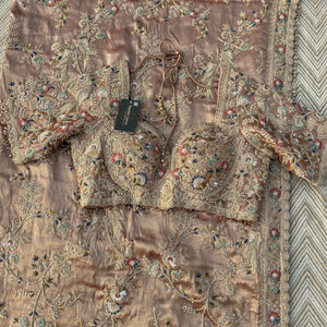 Pink Tissue Saree Embellished With Moti, Thread, Sequins & Cut Dana Work