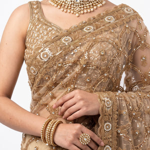 Net Saree Embellished With Cutdana, Sequins & Pearl Work