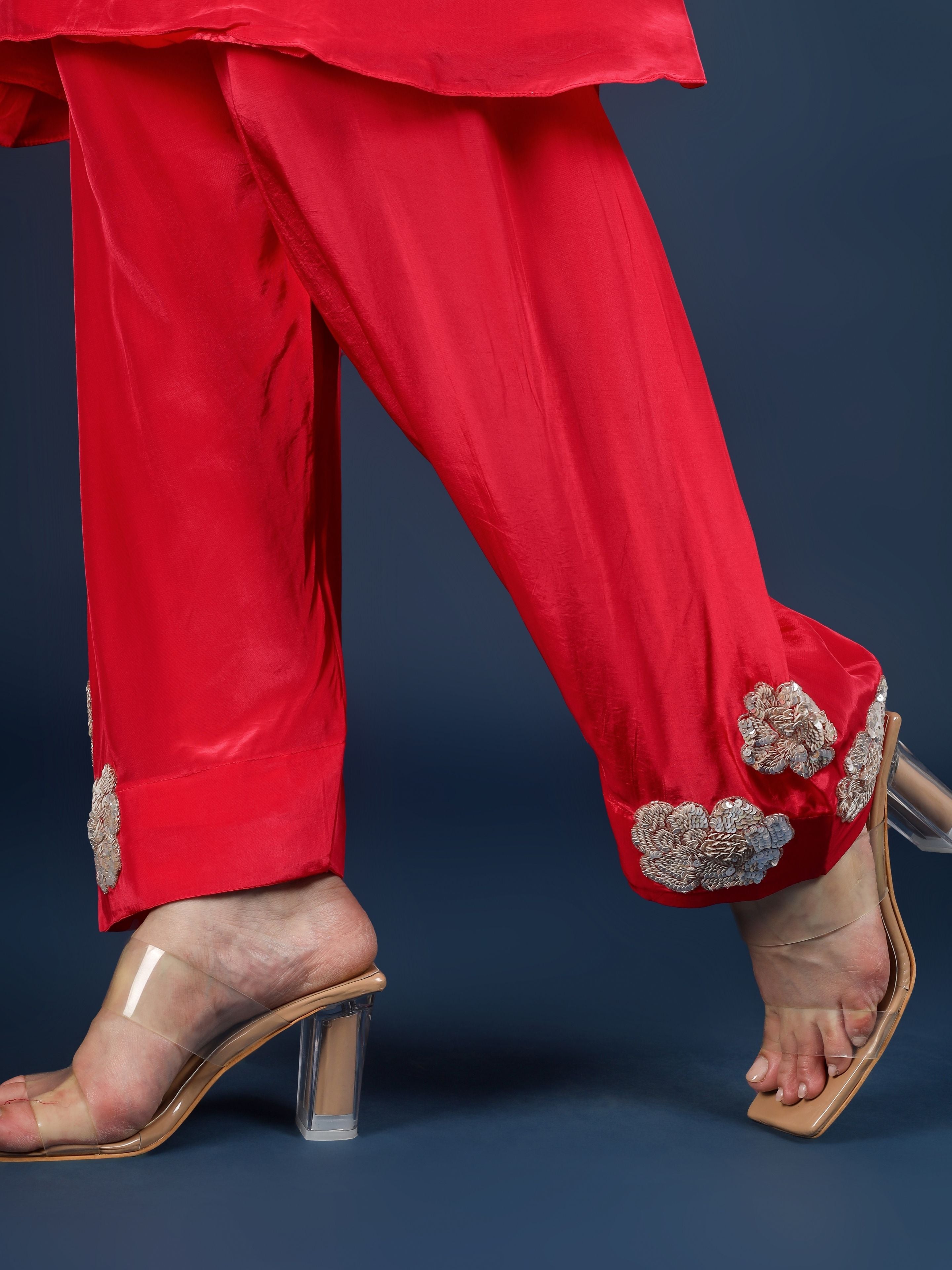 Rani Crepe Indo Western with Cutdana and Sequins Embroidery