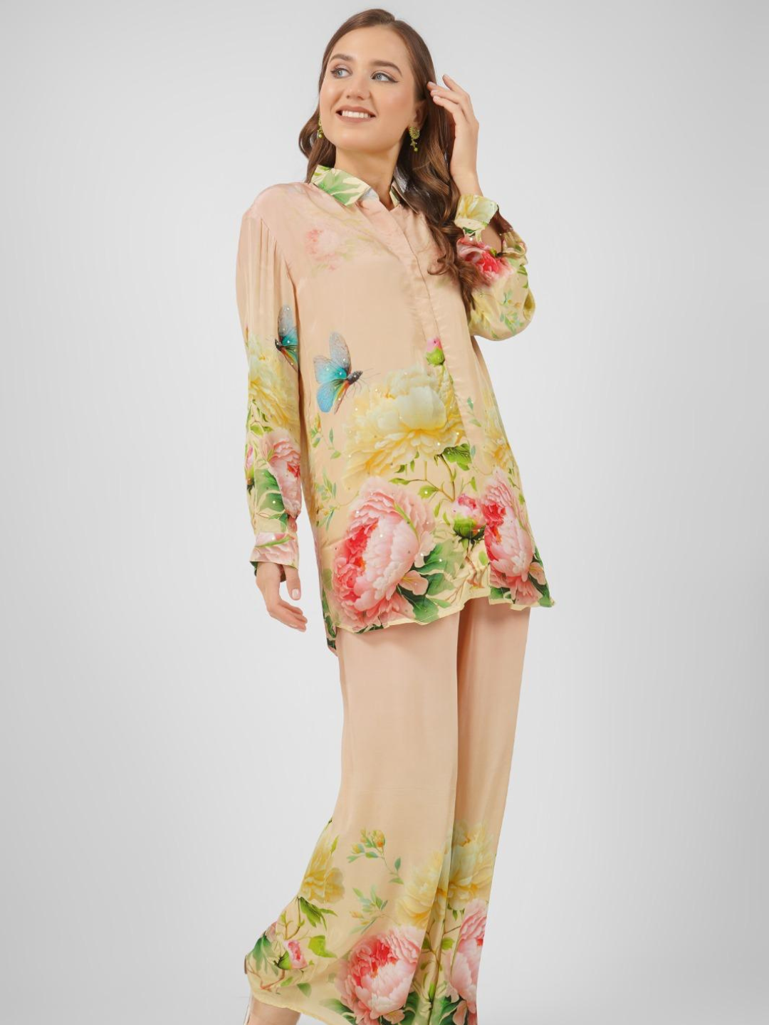 Crepe Printed Indo Western with Embroidery Touching