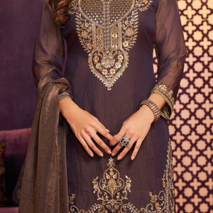 Navy Blue Tissue Suit, Farshi Salwar And Dupatta with Cutdana, Sequins and Zari Work