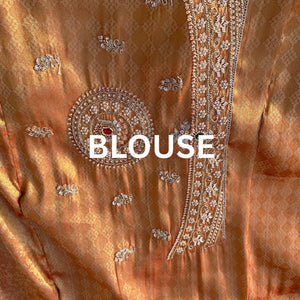 Rust Tissue Unstitched Saree Embellished With Moti, Sequins, Dabka & Cutdana