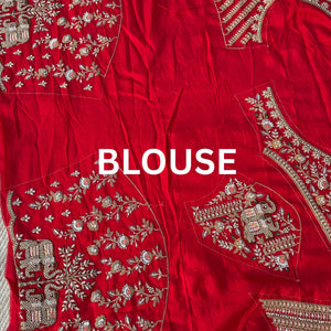 Red Georgette Unstitched Saree Embellished With Zarkan, Sequins, Thread & Cutdana work