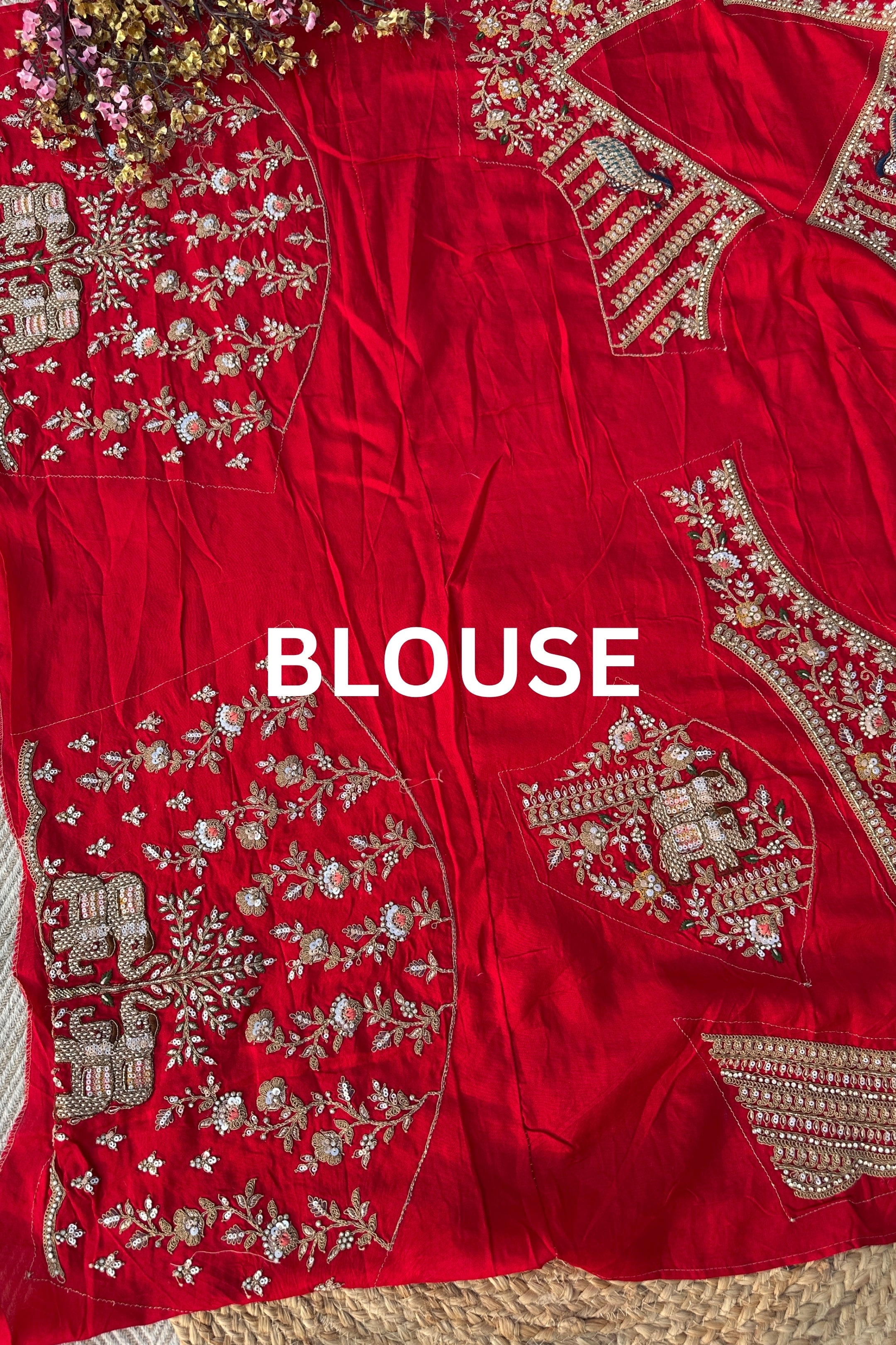 Red Georgette Unstitched Saree Embellished With Zarkan, Sequins, Thread & Cutdana work