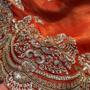 Orange Tissue Saree With Moti, Stone, Cutdana & Zari Work