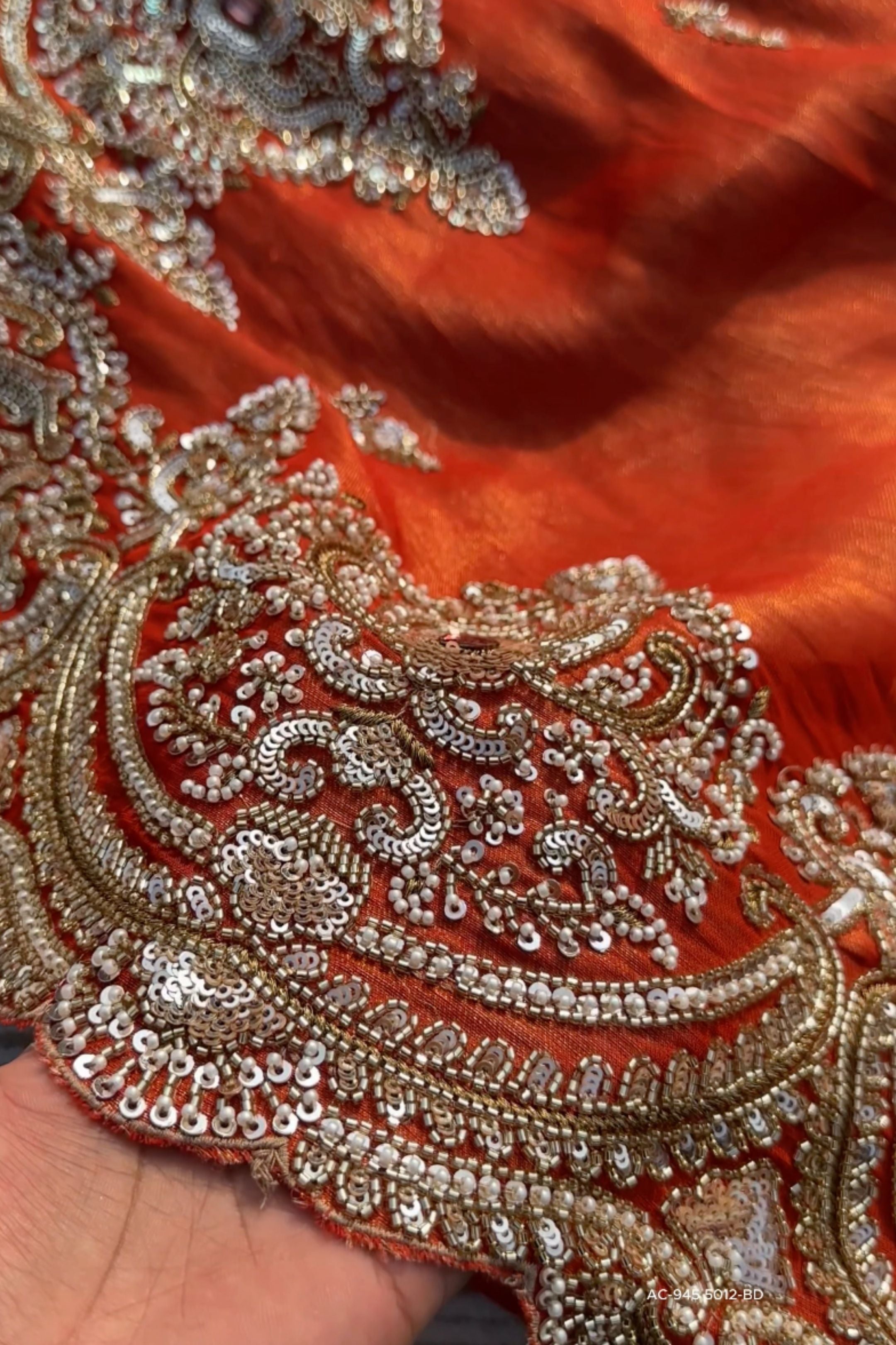 Orange Tissue Saree With Moti, Stone, Cutdana & Zari Work