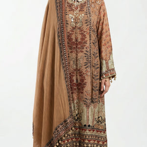 Rust Brown Muslin Suit Set with Gota Patti, Sequence & Moti Latkan Work
