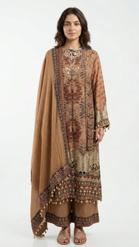 Rust Brown Muslin Suit Set with Gota Patti, Sequence & Moti Latkan Work