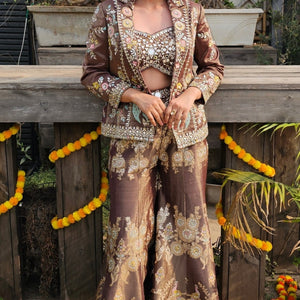 Tissue Banarasi Indo - Western Embellished with Mirror, Zari & Stone Work
