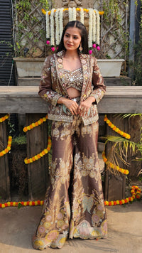 Tissue Banarasi Indo - Western Embellished with Mirror, Zari & Stone Work