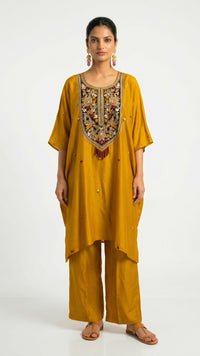 Mustard Dola Silk Coord Set with Zari, Sequins, Dabka and Thread Work