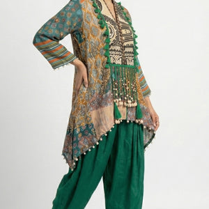 Emerald Green Crepe Coord Set with Dori & Moti Sippi Detailing