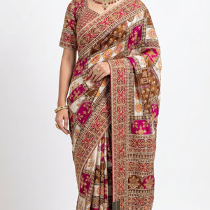 Maroon & Pink Banarasi Silk Saree with Heavy Zari and Sequins Work