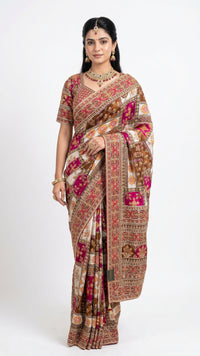 Maroon & Pink Banarasi Silk Saree with Heavy Zari and Sequins Work