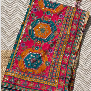 Multicolour Digital Printed Silk Ready Made Saree Embellished With Zari & Sequins Work