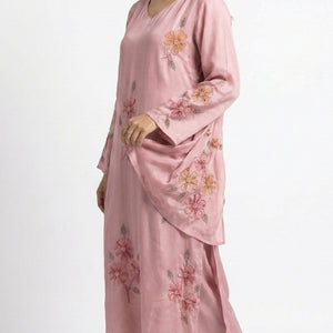 Pink Chinon Suit with Sequins, Hand Print, Cutdana & Stone Detailing
