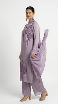 Lavender Chinon Suit Embellished with Cutdana Detailing