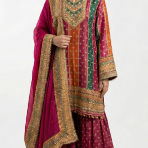 Rani Pink Tissue Indowestern with Sequins, Gota Patti, Stone & Moti Latkan Detailing