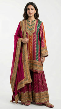 Rani Pink Tissue Indowestern with Sequins, Gota Patti, Stone & Moti Latkan Detailing